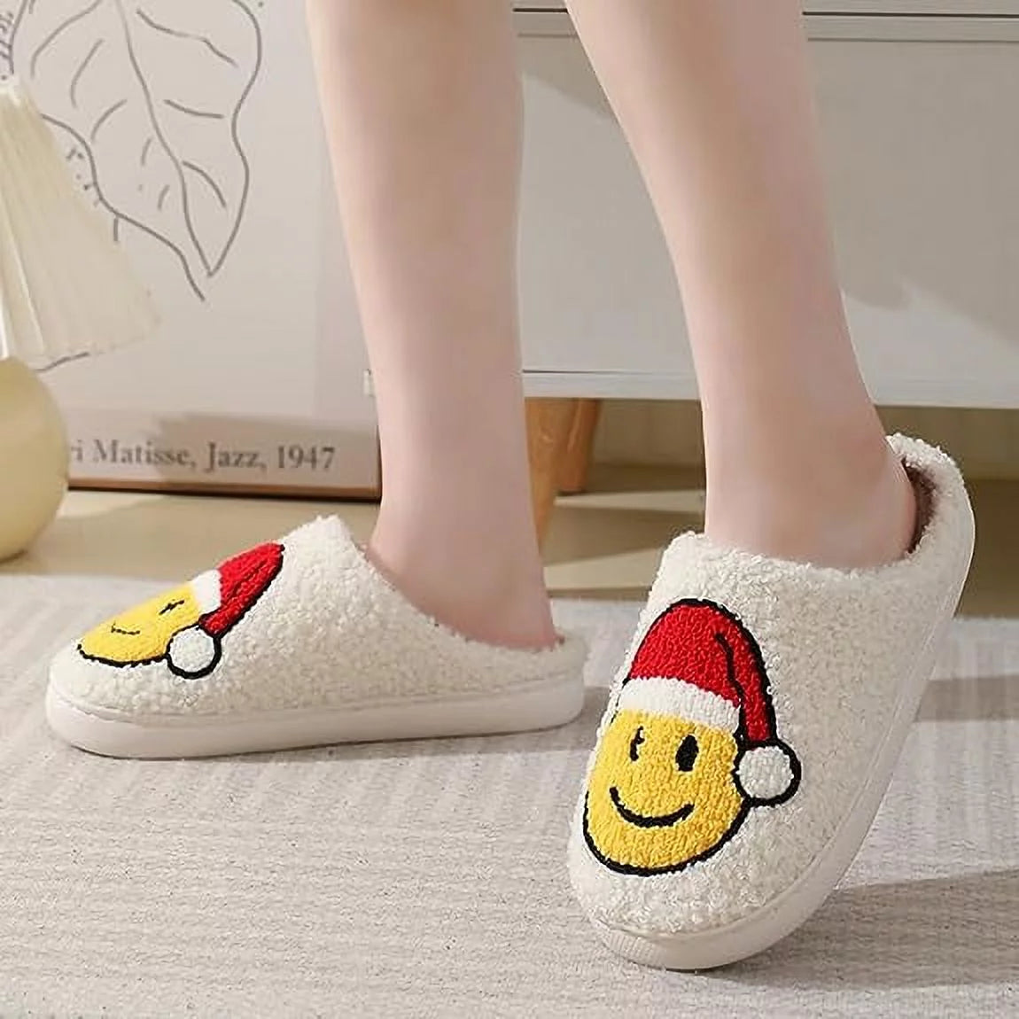 Smile Face Slippers for Women Men, Anti-Slip Soft Plush House Slippers with Memory Foam Slip Cute Cartoon Shoes Warmth for Indoor Outdoor（38/39）