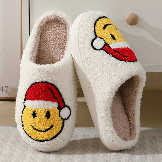 Smile Face Slippers for Women Men, Anti-Slip Soft Plush House Slippers with Memory Foam Slip Cute Cartoon Shoes Warmth for Indoor Outdoor（38/39）