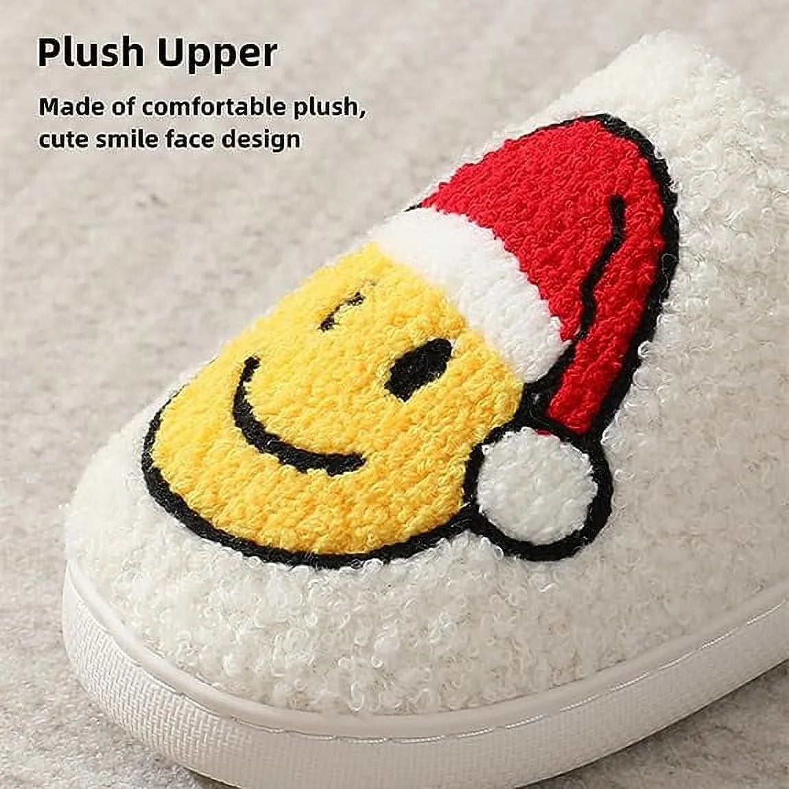 Smile Face Slippers for Women Men, Anti-Slip Soft Plush House Slippers with Memory Foam Slip Cute Cartoon Shoes Warmth for Indoor Outdoor（38/39）