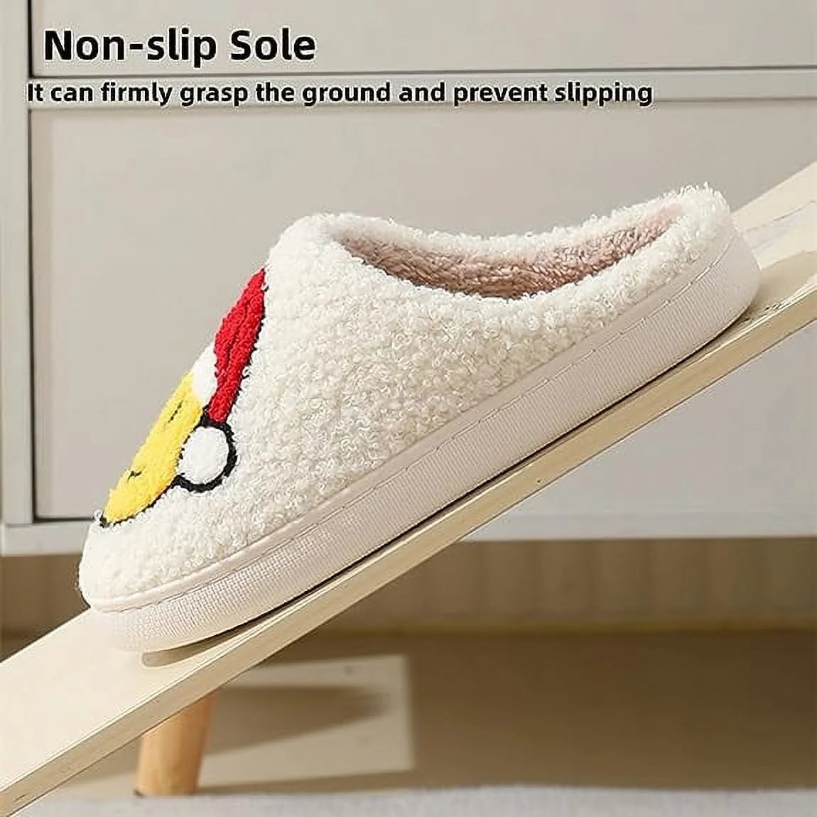 Smile Face Slippers for Women Men, Anti-Slip Soft Plush House Slippers with Memory Foam Slip Cute Cartoon Shoes Warmth for Indoor Outdoor（38/39）